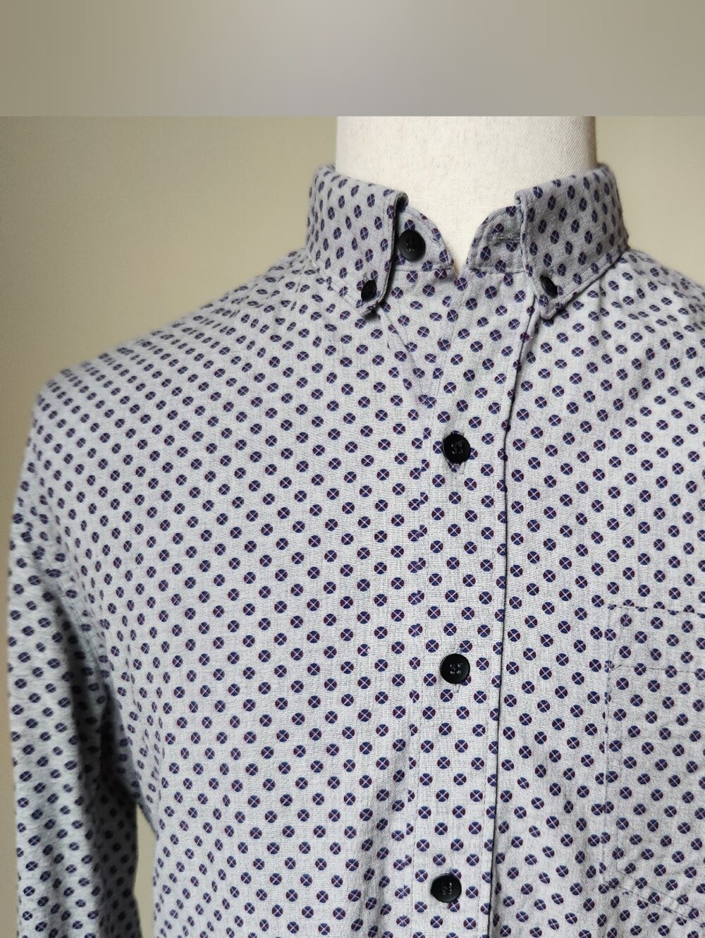 WRK Slim Fit Geometric Print Button Down Shirt Mens Size Large Grey Long Sleeve - Picture 2 of 14